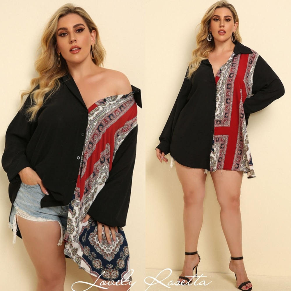 Stylish Black and Red Patterned Shirt